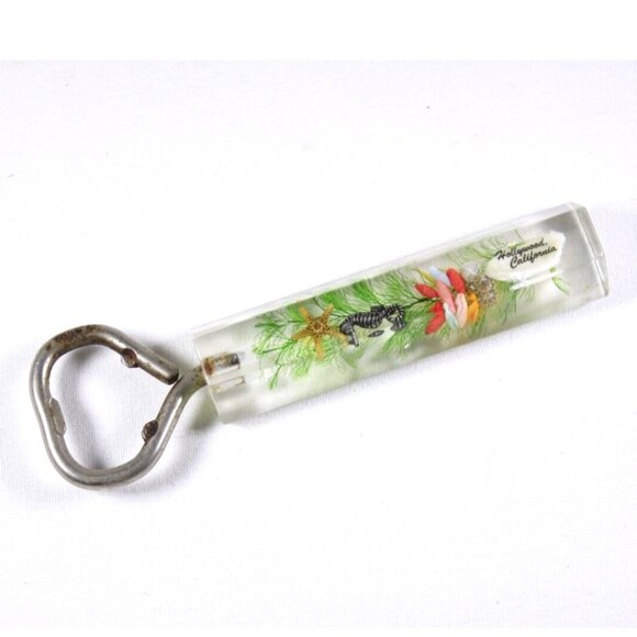 Hollywood California lucite clear float faux seahorse bottle opener - Picture 1 of 11